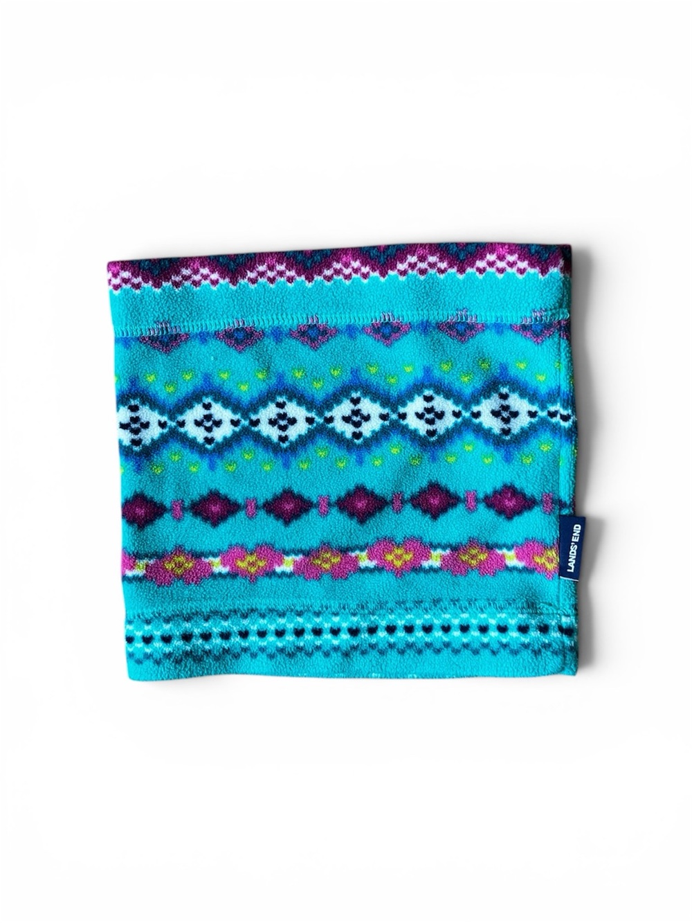 Lands' End Kids Turquoise Neck Warmer with Purple and Yellow Accents